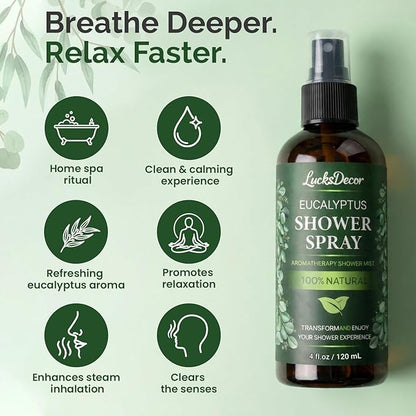 Eucalyptus Shower Spray 4oz – Aromatherapy Shower Mist, Spa and Sauna Inspired Shower Steamer Alternative for Refreshing, Relaxing Showers - Bath Oil Spray Bath Eucalyptus Essential Oil