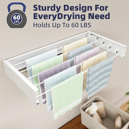 ZMBESUP Foldable Wall Mounted Laundry Drying Rack, 31.5 Inch Wide Space-Saving Clothes Drying Rack with 5 Aluminum Rods, 13.2 Linear Feet Drying Space, 60 lb Capacity,（ White）