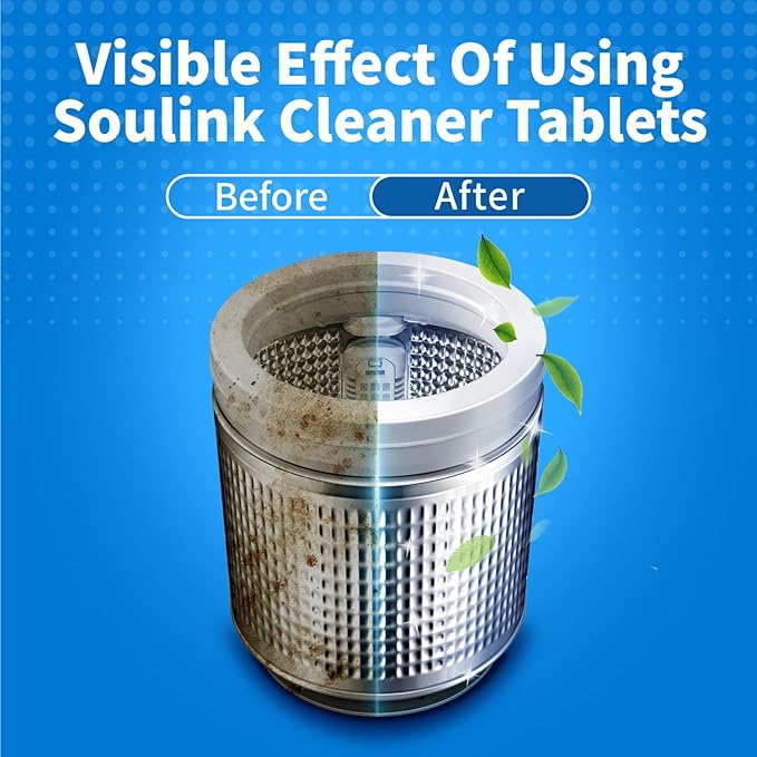 Soulink Washing Machine Cleaner with Odor Blasters, 12 Count - Deep Cleaning Tablets For HE Front Loader & Top Load Washer