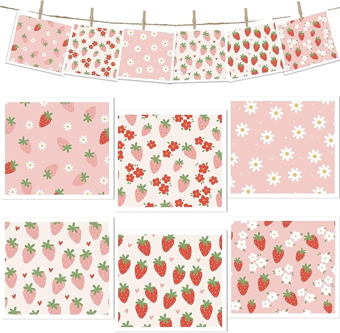 Reusable Swedish Kitchen Dish Cloths, 6 Pack Pink Strawberry Floral Swedish Dishcloths, Absorbent Fast Drying Sponge Cleaning Cloths Towels Wipes for Kitchen Cooking Home Decoration