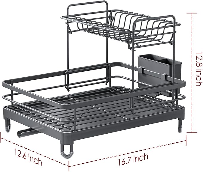 Sakugi Dish Drying Rack - X-Large Stainless Steel Dish Rack for Kitchen Counter, 2-Tier Kitchen Organizers and Storage for Dishes, Bowls, Cutlery, Gray