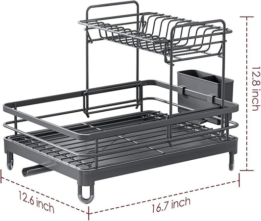 Sakugi Dish Drying Rack - X-Large Stainless Steel Dish Rack for Kitchen Counter, 2-Tier Kitchen Organizers and Storage for Dishes, Bowls, Cutlery, Gray
