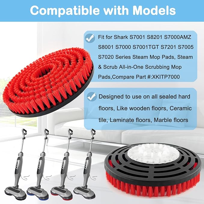 2 Pack S8201 Upgraded Replacement Steam Mop Brush Heads for Shark S8201 S8001 S7001 S7201 S7000 S7005 S7020 Steam Mop & Scrub All-in-One Scrubbing, Dirt Grip Scrub Washable Replacement Brush, Red