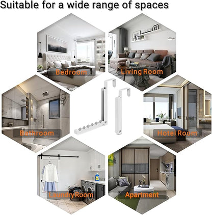 2-Pack Foldable Over-The-Door Hooks, Travel Portable Clothes Drying Rack, 6-Hook Space Saver for Clothing, Coats, Bags, Laundry Room, Bedroom, Bathroom, Entryway, Dorm - White