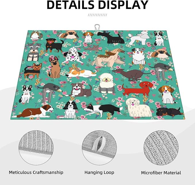 Dog Dish Drying Mat For Kitchen Microfiber Drying Mats Absorbent Reversible Dish Pad Draining Mats For Countertop Coffee Mats 18x24 Inch