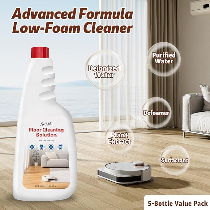 Snowlily 5 Pack Floor Cleaner Solution for Hardwood & Tile Floors, All Robot Vacuum Mops & Wet Dry Vacuum Cleaners, 1:100 Dilution Ratio
