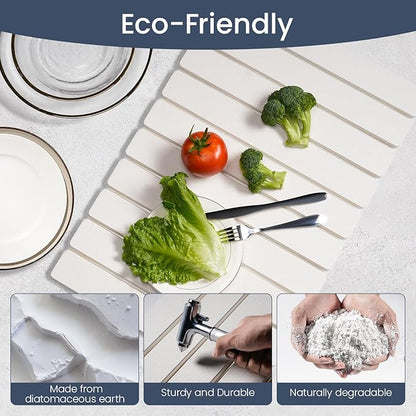 Meowoo Stone Drying Mat for Kitchen Counter, 15.7"x11.8" Foldable Diatomaceous Earth Mat, Super Absorbent, Quick-Dry Bath & Kitchen Pad for Dishes, Cups, Bottles, Non-Slip, Fits Any Countertop - White