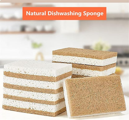 12 Pack Natural Cellulose Biodegradable Sponges, Non Scratch Kitchen Cleaning Sponge, Eco Friendly Coconut Fiber and Wood Cellulose Scrubber Sponge, Household Cleaning Sponges for Kitchen Dishwashing