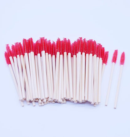100 Pcs per Container Disposable Wood Mascara Wands, Bamboo Spoolies Brush for Eyelash Extensions, Spooly Eyebrow Brushes Lash Wand Applicator Stick (Red)