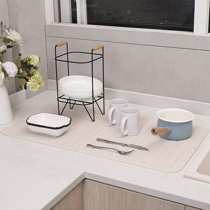 MicoYang Silicone Dish Drying Mat for Multiple Usage,Easy clean,Eco-friendly,Heat-resistant Silicone Mat for Kitchen Counter or Sink,Refrigerator or Drawer Liner Tapioca 4XL 32 inches x 18 inches