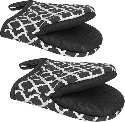 1 Pair Short Oven Mitts - Silicone Kitchen Oven Gloves High Heat Resistant 500℉, Mini Oven Mits with Non-Slip Grip Surfaces and Hanging Loop for BBQ, Baking, Cooking and Grilling (Dark Gray)