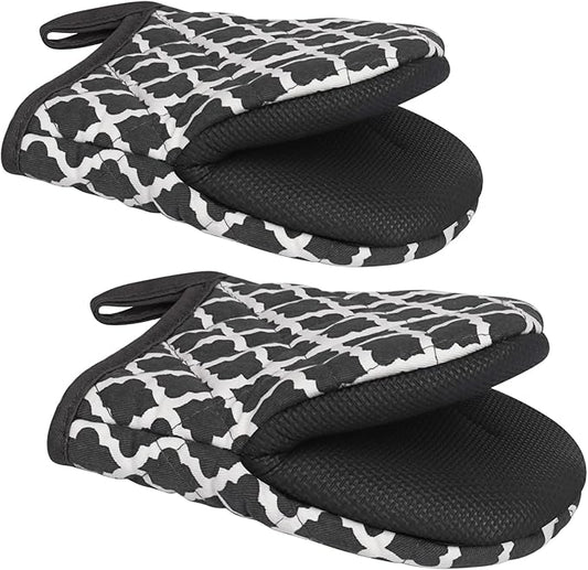 1 Pair Short Oven Mitts - Silicone Kitchen Oven Gloves High Heat Resistant 500℉, Mini Oven Mits with Non-Slip Grip Surfaces and Hanging Loop for BBQ, Baking, Cooking and Grilling (Dark Gray)