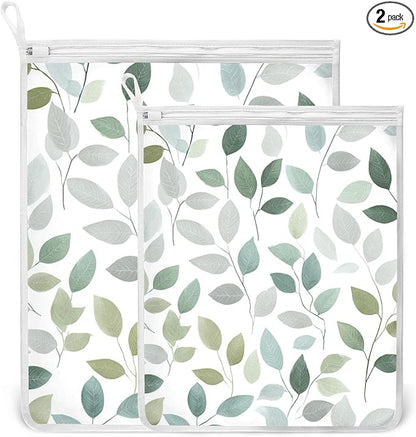 Mesh Laundry Bags Lingerie Bags for Washing Delicates 2 PCS Durable Wash Bag with Zipper Small and Medium Washable Fresh Green and Grey Leaves