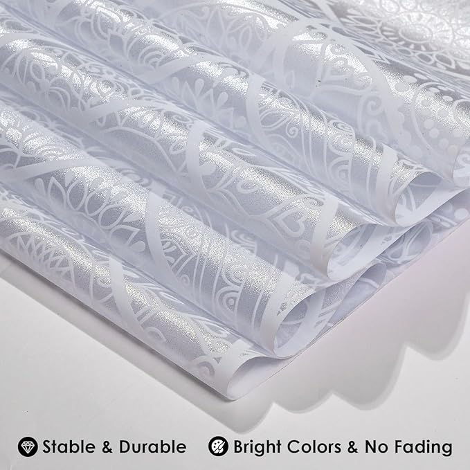 DKTIE Bohemian Decor Stained Glass Window Film with Installation Tools, Two-Way Window Privacy Film, Reduce Glare, Pure White, 17.7 x 78.7 Inch