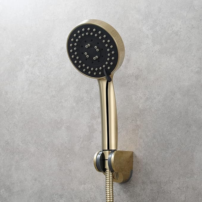 Tecmolog Adjustable Shower Head Holder Wall Mount Handheld Shower Bracket Plastic for Bathroom, Zirconium Gold, ST01J1