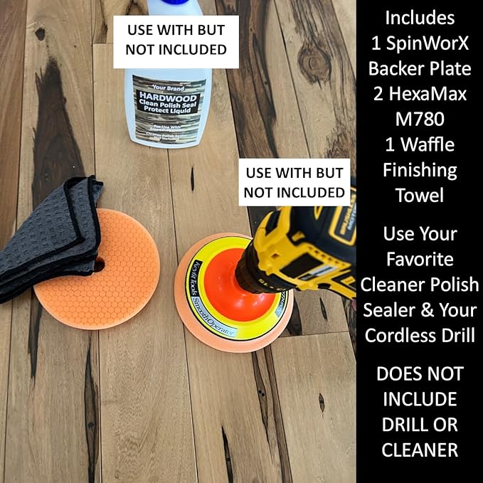 Keyfit Tools SmoothOperator PROFESSIONAL Drill Powered Hardwood Floor Wood Table Cleaner Polish Sealer ~HexaMax M780 Proprietary Non Abrasive Cleaning/Polishing/Sealing Material