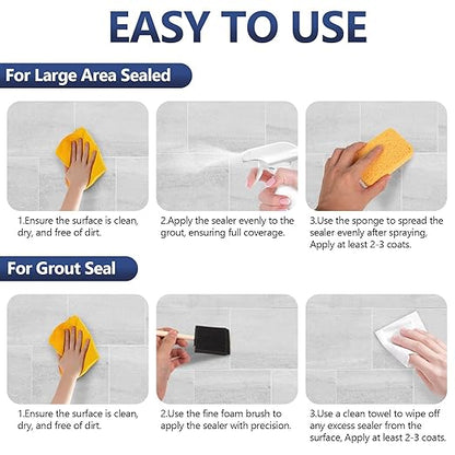 Grout Sealer,35 OZ Long LastingGrout Sealer for Shower, Floor, Kitchen - Waterproof Clear Grout Sealant for Stone, Bathroom, Marble