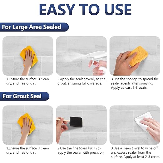 Grout Sealer,17.6 OZ Waterproof Grout Sealer for Shower, Floor, Kitchen - 100% Safe Tile Sealer Spray - Long Lasting Clear Grout Sealant for Stone, Bathroom, Marble - Indoor & Outdoor