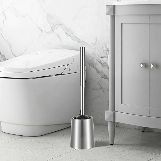 SUS304 Stainless Steel Toilet Brush and Holder Set Toilet Brush Case Cleaner for Toilet Bowl Bathroom Cleaning Brush Caddy Cepillo de Baño Brushed Stainless Silver