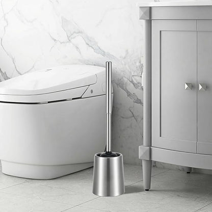 SUS304 Stainless Steel Toilet Brush and Holder Set Toilet Brush Case Cleaner for Toilet Bowl Bathroom Cleaning Brush Caddy Cepillo de Baño Brushed Stainless Silver