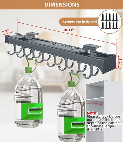 Pull Out Broom Holder, Multifunctional Slide Broom And Mop Storage/Organizer With Adjustable Double Row Sliding Hook, Garage Organization Hooks, for Closet Laundry Garage 46CM - grey - 46cm/18.11inch