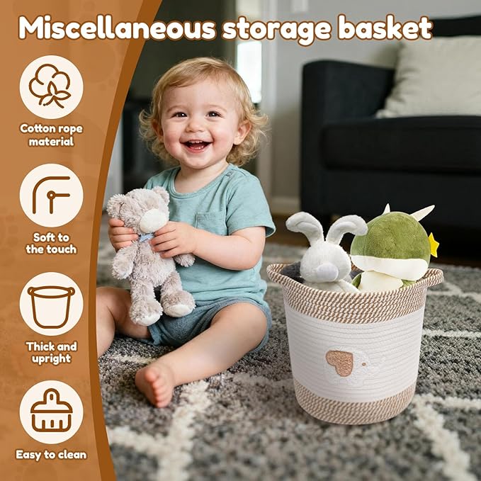 Laundry Baskets Hamper with Handles,Decorative Cotton Rope Bin for Living Room,Woven Storage Basket for Pillows, Blankets,Clothes Organizer (Style A)
