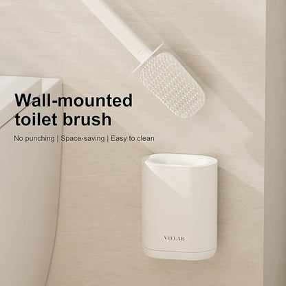 Toilet Brush and Holder Set - Wall Mounted Bathroom Scrub Brush, Toilet Bowl Brush and Plunger Set for Bathroom Cleaner (White)