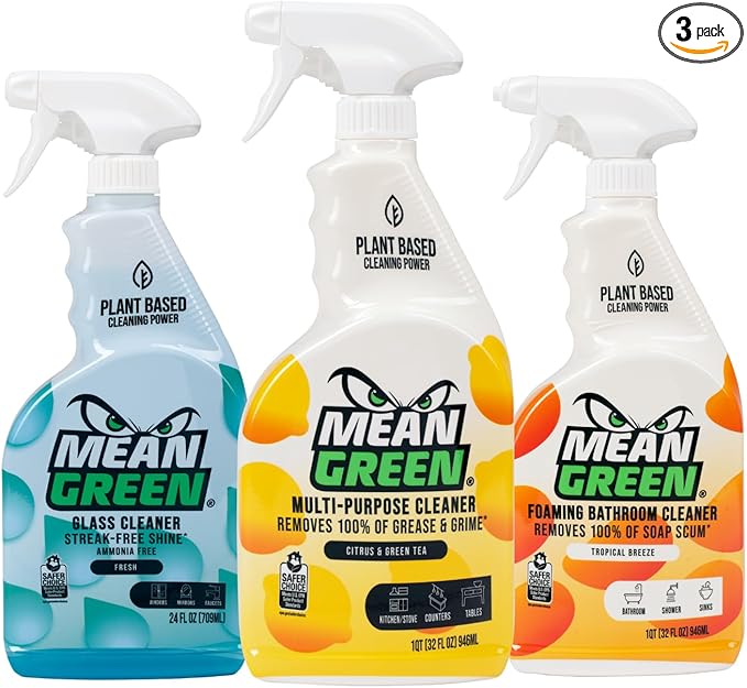 Mean Green Non-Contentrate Ready-to-use - All in one plant based cleaning power solution- Multipurpose, Bathroom & Glass Cleaner - Ultimate Value Bundle 3ct