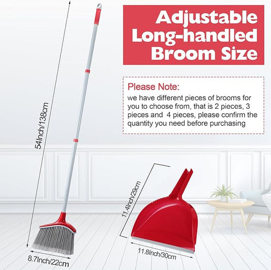 Meanplan 2 Pcs Angle Broom and Dustpan Combo Set for School Classroom 54'' Outdoor Indoor Cleaning Broom Commercial Broom with Step-on Dustpan for Home Kitchen Office Floor Dirt Dust Hair Cleaning