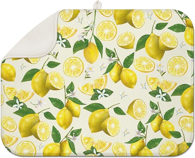 Dish Drying Mat Drainer Pads - Extra Large Microfiber Drying Mats for Dishes Kitchen Counter Super Absorbent Pads for Draining Racks (Yellow,18"x24" )