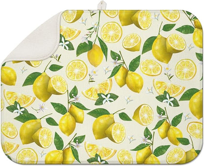 Dish Drying Mat Drainer Pads - Extra Large Microfiber Drying Mats for Dishes Kitchen Counter Super Absorbent Pads for Draining Racks (Yellow,18"x24" )