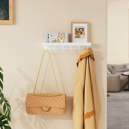 niffgaff White Key Holder Wall Mount, Stainless Steel Self Adhesive Hooks Rack with Shelf, No Drill Key Hanger for Door and Wall