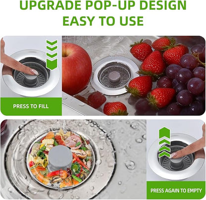 Sink Drain Strainer - Kitchen Sink Stopper, 3 in 1 Kitchen Sink Drain Strainer with Anti-Clogging Basket, Fit US Standard 3-1/2'' Sink Hole