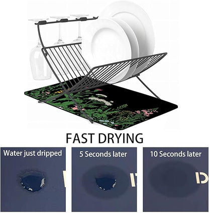 Dish Drying Mat for Multiple Usage. Super Absorbent, Easy clean, Quick dry, Cocina Accesorios for Kitchen Counter or Faucet Sink, Coffee bar, Refrigerator or Air fryer liners,2 Pack Flower