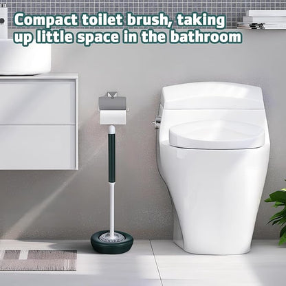 DOITOOL Silicone Toilet Brush and Holder Set, Long Handle Bathroom Cleaning Brush with Green Silicone Bristles, Household Toilet Bowl Scrubber for Deep Cleaning and Bathroom Use