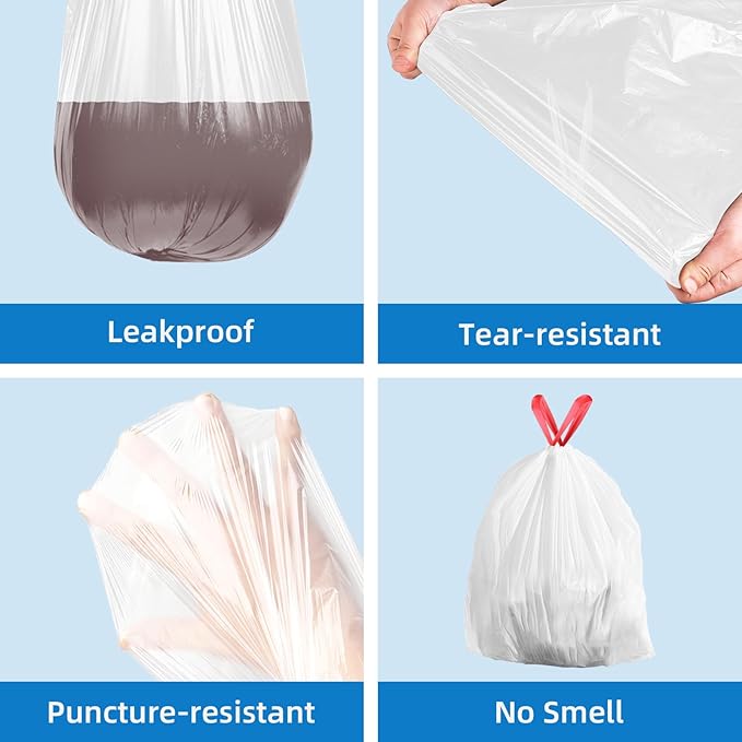 KdbK 13.2 Gallon Tall Kitchen Drawstring Trash Bags, 120 Count Pre-separated Garbage Bags, Unscented, Leak Proof, Waste Bag for Kitchen, Office, Home