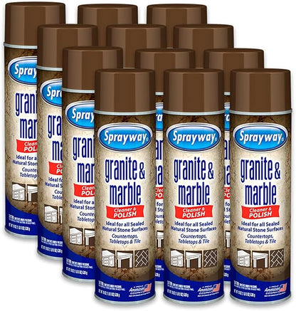 Sprayway Granite & Marble Cleaner Aerosol Spray 19oz, Pack of 12 | Foaming Action, Removes Grease, Oil, Fingerprints | Ideal for Sealed Natural Stone Surfaces, Countertops, Tabletops, Tile