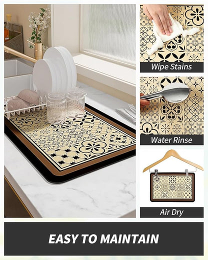 AMOAMI Coffee Mat - Hide Stain Rubber Backed Absorbent Dish Drying Mat for Kitchen Counter - Fits Under Coffee Maker - Khaki 12X19