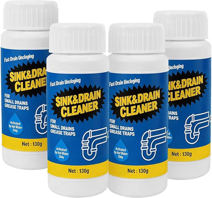 Sink Drain Cleaner Powder: Household Drain Clog Remover for Sink Shower Tub Kitchen Bathroom Pipes Floor Drains - Easy-to-Use Home Unclogging Opener (4 Pack)