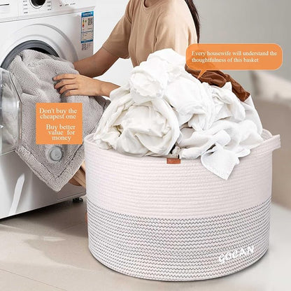 Extra Large Laundry Basket 22" X 22"X 14" XXXL Cotton Rope Woven Basket for Blankets Storage Basket with Handles for Living Room (Beige)