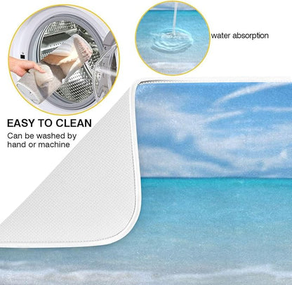 Starfishes Beach Seashells Dish Drying Mat for Kitchen Counter Absorbent Microfiber Drying Pad, Large 18x24 in