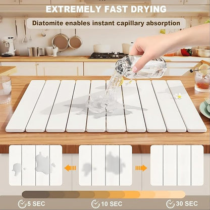 Stone Drying Mat for Kitchen Counter, Large Foldable Stone Dish Drying Mat,Ultra Absorbent Diatomaceous Earth Mats for Countertop Dishes Bottles Cups (23"×15.3",White）
