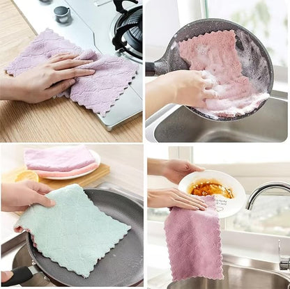 32 Pack Kitchen Dish Cloths Dish Towels, Super Soft and Absorbent Coral Fleece Cloth, Coral Velvet Microfiber Cleaning Cloth, Nonstick Oil Washable Fast Drying Dish Rags for Clean Table, Dish, Glass.