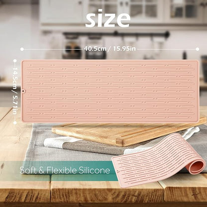 GeeRic Dish Drying Mats, Heat-resistant Silicone Mat for Kitchen Counter, Non-Slip Dish Dry Mat Dishwasher Safe Large, Pink