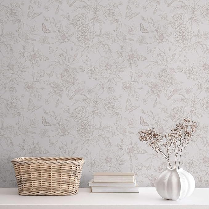 Dimoon 17.3" X 78.7" Peel and Stick Wallpaper Floral Contact Paper Boho Beige White Renter Friendly Natural Wall Paper Waterproof Removable Self Adhesive Wallpaper for Bedroom Livingroom Vinyl Roll