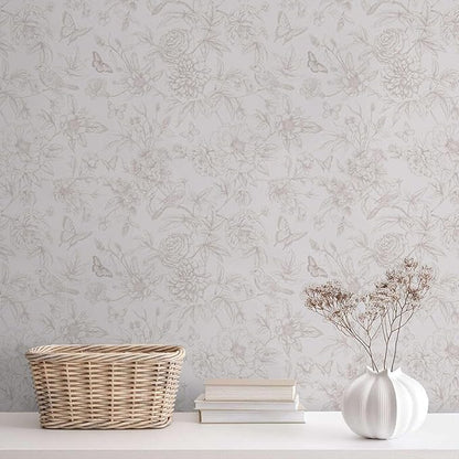 Dimoon 17.3" X 78.7" Peel and Stick Wallpaper Floral Contact Paper Boho Beige White Renter Friendly Natural Wall Paper Waterproof Removable Self Adhesive Wallpaper for Bedroom Livingroom Vinyl Roll