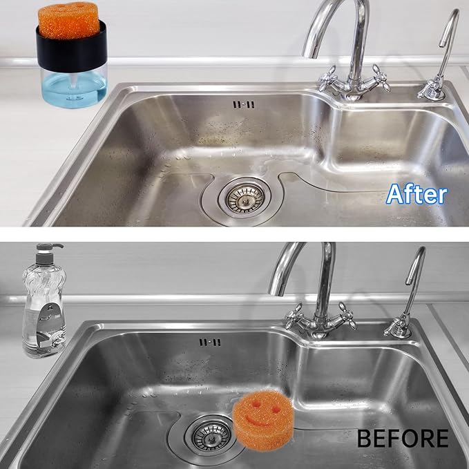 Soap Dispenser & Sponge Holder Compatible with Scrub Daddy Sponges - Kitchen Sink Pump Dispenser, Instant Refill, White
