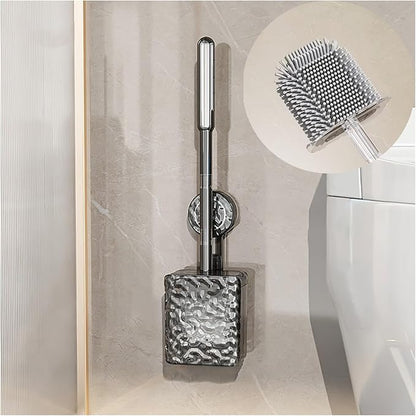 Silicone Toilet Brush with Holder Comes with Suction Cups Deep Cleaning Toilet Brush with Flexible Bristles Space Saving for Bathroom Modern Design Quick Drying Easy to Assemble Gray