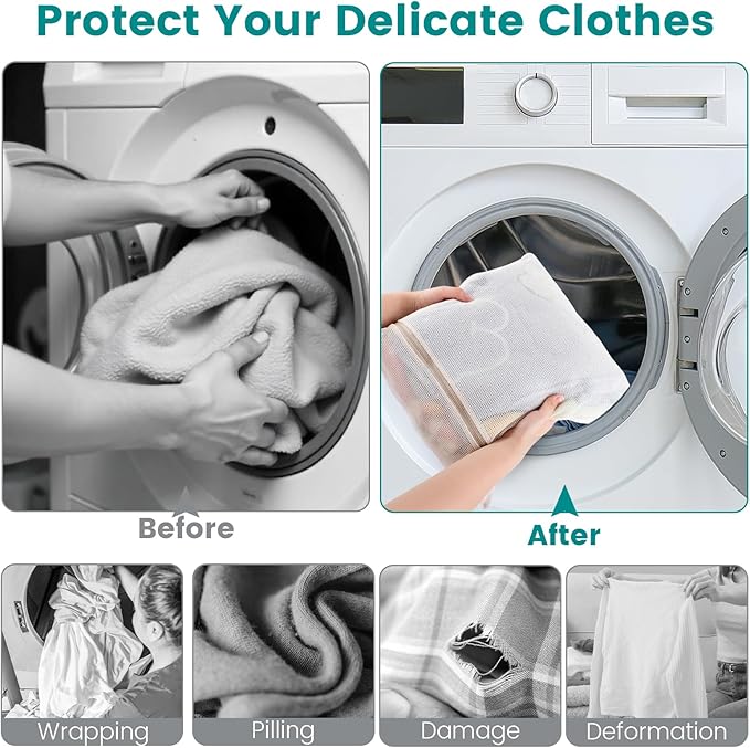 Dntorx 4Pcs Durable Cotton Mesh Laundry Bags for Delicates, 20×24inch Large Breathable Laundry Mesh Wash Bags with Sturdy Zipper for Delicates, Clothes, Pants, Underwear, Bra, Socks (XL)