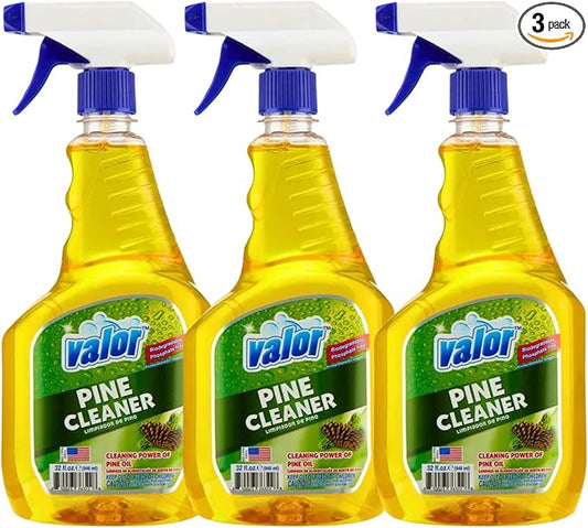 Valor Pine All-Purpose Cleaner with Trigger Sprayer, 32 fl oz – Multi-Surface Household Cleaner, Powerful Degreaser, Biodegradable, Fresh Pine Scent, Kitchen & Bathroom Use (32 Fl Oz (Pack of 3))
